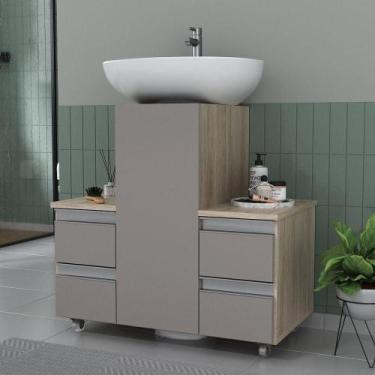 Imagem de Gabinete Banheiro Coluna Para Encaixe Madeirado Cinza - Moveis Joia