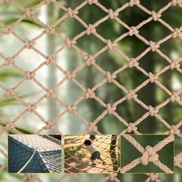 Imagem de Rede de corda de cânhamo de juta, rede de corda de segurança natural resistente, varanda escadas, cerca, jardim, playground, rede de proteção para decoração interna e externa, rede de corda (3 pés x 3