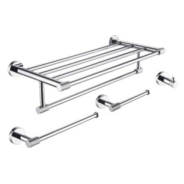 Imagem de Kit de acessórios para banheiro com suporte para toalhas, suporte para toalhas de aço inoxidável, kit de acessórios para banheiro com gancho para roupão único (conjunto de 4 peças A)