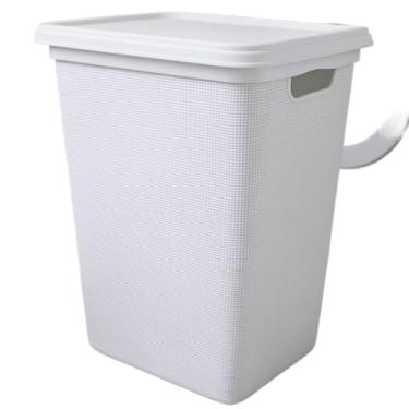 Imagem de Cesto Organizador de Roupa Com Tampa em Plástico Juta 45 Litros Multiuso Jaguar (BRANCO)