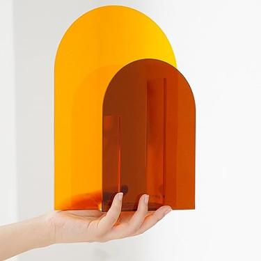 Imagem de Zerodis Vaso Geométrico, Moderno Acrílico Geométrico de Boca Larga Ampla Vaso Pequeno Escritório de Acrílico Inovador Ornamento de Floral para (TAWNY ARCH (29X21X7CM))