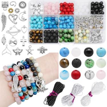 Imagem de Julie Wang Pacote de 674 peças de kits de fabricação de joias mistas de contas espaçadoras de liga de pedra para pulseiras, colares, artesanato, suprimentos DIY com cordões elásticos de 15 metros