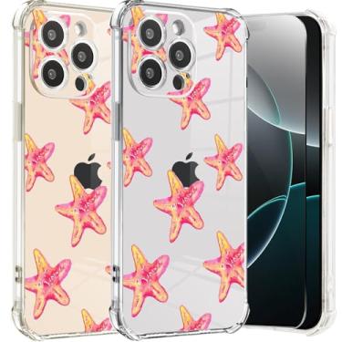Imagem de Roemary Capa rosa para iPhone 16 Pro com design de estrela do mar, padrão aquarela com protetor de tela [Buffertech impacto de queda de 2 metros] Capa protetora de TPU macio para iPhone 16 Pro 6,3
