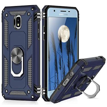 Imagem de TJS Capa de telefone compatível com Samsung Galaxy J7, capa protetora magnética com anel de metal (azul)