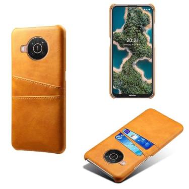 Imagem de Capas Compatível com Nokia X20,Caso de couro PU-Tampa de telefone a prova de choque com 2 slots de cartão,Proteção anti-impressão digital e anti-gota-Yellow