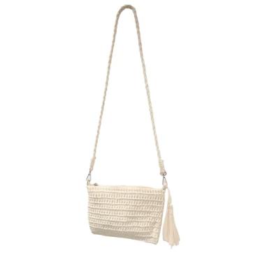 Imagem de Bolsa Artesanal de Palha, Transversal Casual, 24 x 17 cm, Branca, para Praia e Festa