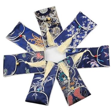 Imagem de Only My Live Home Bolsas femininas para celular com alça de tecido para óculos bolsa de joias atacado brocado de seda chinesa sacos de embalagem 10 peças (17 x 8 cm, padrão aleatório azul (10 peças))