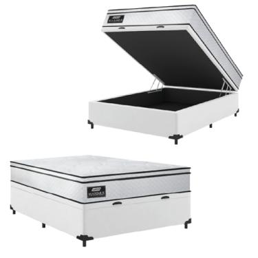 Imagem de Cama Box Baú Casal Gazin Colchão Molas Ensacadas 138x188x65cm New Branco