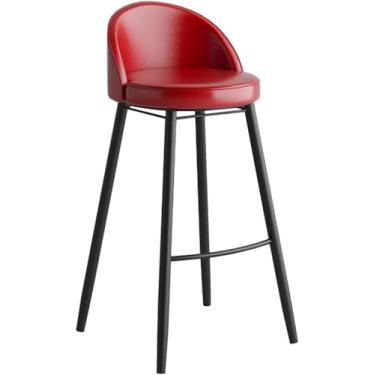 Imagem de Bancos De Bar De Altura De Balcão De 70 Cm 1pcs, Cadeira De Bar Para Ilha De Cozinha, Bancos De Balcão Com Encosto Baixo, Assento De Couro Pu, Pernas De Metal Preto, Red, Height 55cm