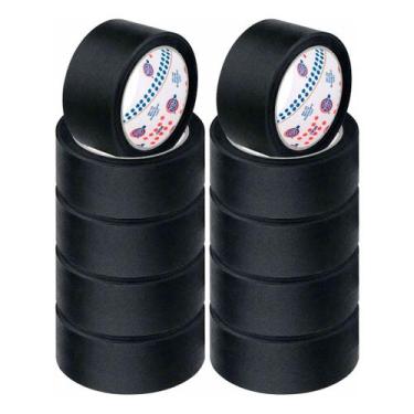 Imagem de Kit 10 Rolo Fita Crepe Adesiva Preta 48mm X 50m Fácil Remoção - Euroce