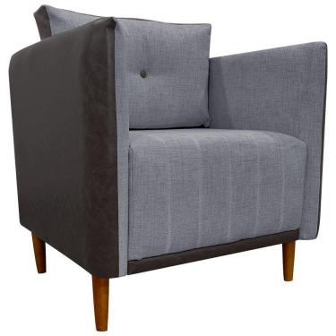 Imagem de Poltrona Decorativa Para Sala Recepção Consultório Aviv Luxo Corino E Linho