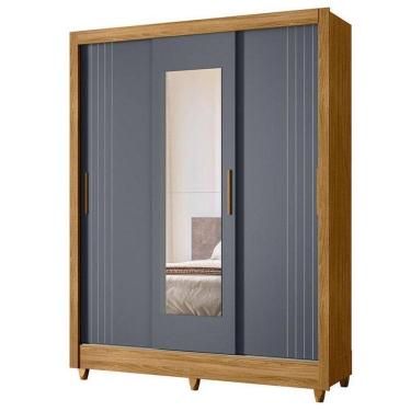 Imagem de Guarda Roupa Casal Bolívia 3 Portas Freijó Cinza Com Espelho - Moval