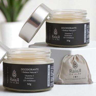 Imagem de Kit Desodorante Natural Vegano com Vitamina E, Probiótico, Melaleuca, Copaíba, Manteigas de Cupuaçu e Manga. Óleos Essenciais de Alecrim e Capim Limão. Purifica, Nutre, Protege e Ilumina. Raiar da Alma