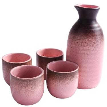 Imagem de Swlthwen Conjunto tradicional de saquê de cerâmica japonesa com 1 panela de servir, 4 copos para beber