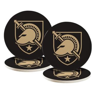 Imagem de Desert Cactus Porta-copos de cerâmica da Academia Militar dos Estados Unidos Pacote com 4 SUMA Black Knights Army West Point Cadetes Porta-copos absorventes com suporte de cortiça (Design A)