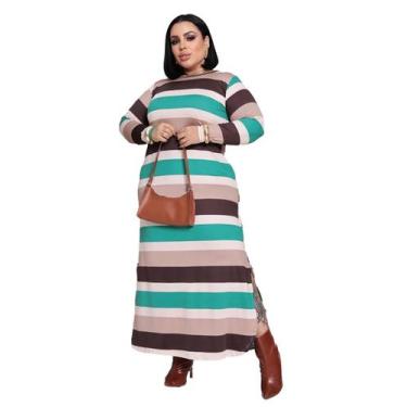 Imagem de Vestido Longo Estampado Feminino Inverno Manga Longa Elegante 2757 - S