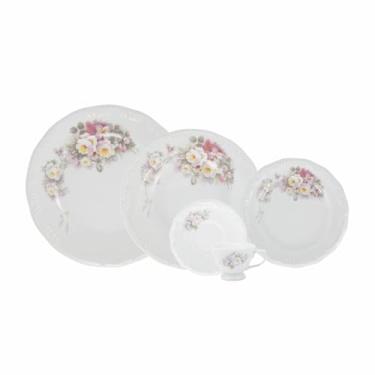 Imagem de Serviço de Jantar e Café 20 Peças em Porcelana, Modelo Pomerode, com Relevo, Decoração Eterna, Porcelana Schmidt