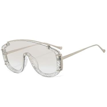 Imagem de Óculos de sol grandes da moda, peça única, feminino, retrô, rebites, decoração, masculino, colorido, gradiente, uv400 (cinza claro transparente)