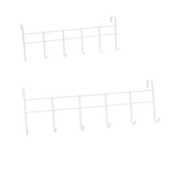 Imagem de Cabideiro De Porta Com 6 Ganchos Em Ferro Com Acabamento Branco Para Quarto Banheiro Lavabo Escritório Sem Precisar Furar Parede