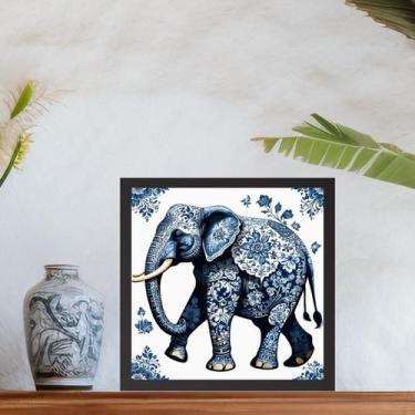 Imagem de Quadro Elefante Estilo Azulejo Português - 33x33cm - Quadros On-line, 