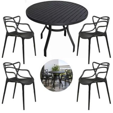 Imagem de Mesa De Alumínio 90cm Com 4 Cadeiras Alegra Polipropileno Resistente -