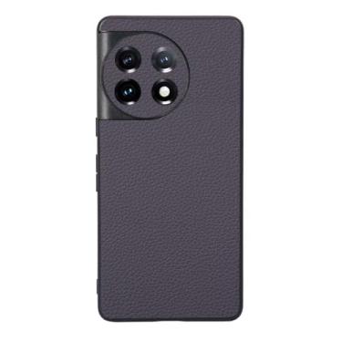 Imagem de Capas Compatível com Oneplus 11,Design de grão levantado de superfície,Proteção contra queda,Anti impressão digital,Anti arranhões,Aparência de couro de imitação de plástico macio-Grey
