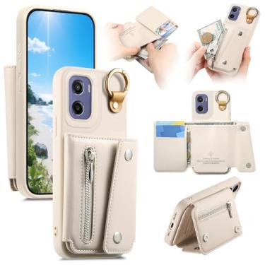 Imagem de Asuwish Capa de celular para Motorola Moto G05 carteira com suporte com zíper e compartimento para cartão de crédito GO6 G 05 mulheres homens meninas branco