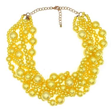 Imagem de Colar feminino com vários fios de strass e pérolas e pérolas em camadas, gargantilha, colar com contas, conjunto de joias de fantasia, X-Large, Zinco, Pérola sintética