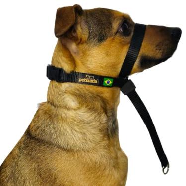 Imagem de Coleira Cabresto Para Cachorro Com Guia Anti Puxão Adestramento Ajustável Com Trava (Preto, M)