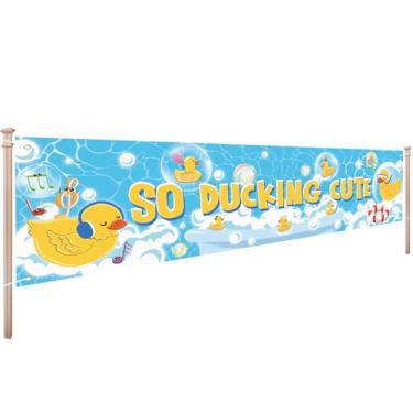 Imagem de So Ducking Cute Banner 7.8 x 1.9 ft, Rubber Ducky Birthday Banner, Yellow Duck Baby Shower Party Photography Background, Little Duck Bubble Bath Cake Smash Photo Booth Props