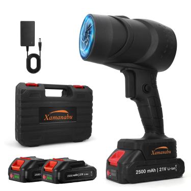 Imagem de Xamanabu Soprador de folhas sem fio, soprador de folhas portátil de 250.000 RPM com baterias e carregador de 2 × 21 V 2500 mAh, turbo, fluxo de ar de 130 MPH, sopradores de folhas leves para pátio