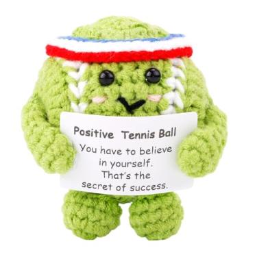 Imagem de Bola de tênis positiva, linda bola de tênis inspiradora de crochê de malha positiva, brinquedo de crochê com cartão positivo para decoração de festa de amigos amantes de esportes