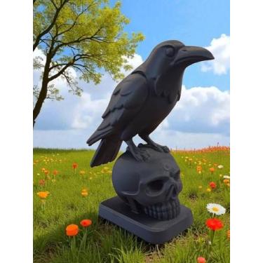 Imagem de Efeite Estatua Pássaro Corvo na Caveira - Decoração Ocultismo em impre