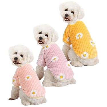 Imagem de Suéter para cães, suéteres para cães pequenos, 2, pacote com 3 roupas quentes e macias para animais de estimação para filhotes, gato médio e grande, cães menina ou menino, colete de camisa para cachorro para inverno e Natal (GG, margaridas rosa + roxo + amarelo)