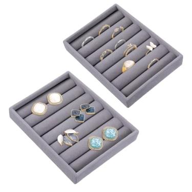 Imagem de 2 peças de suporte organizador de anel pequeno para exibição de anel de joias bandeja de exibição de anéis de veludo brincos suporte de inserção para loja de meninas ou armazenamento em casa caixa de