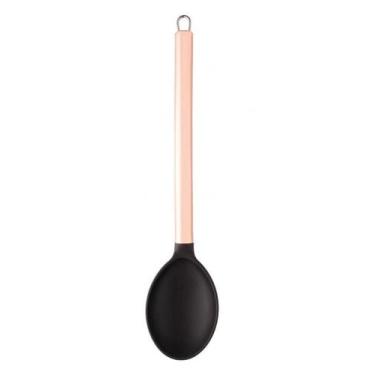 Imagem de Colher de Arroz Nylon Preta Cabo De Aço Inox Rose Gold 34cm - Lyor
