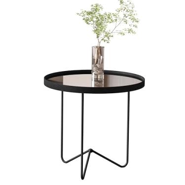 Imagem de Mesa Lateral Alamanda com Borda em Couro Sintético e Espelho Pés em Ferro - Loja Inova BR (Preto)