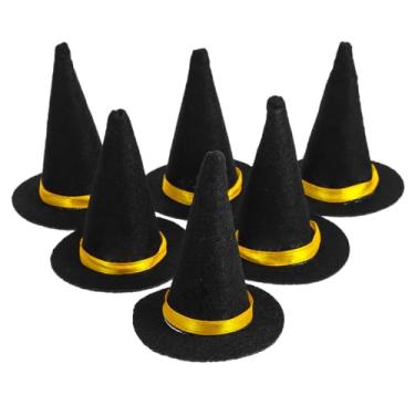 Imagem de FAVOMOTO 6 chapéus, decorações de feltro para Halloween, decoração de garrafa de vinho, acessórios de artesanato DIY, preto
