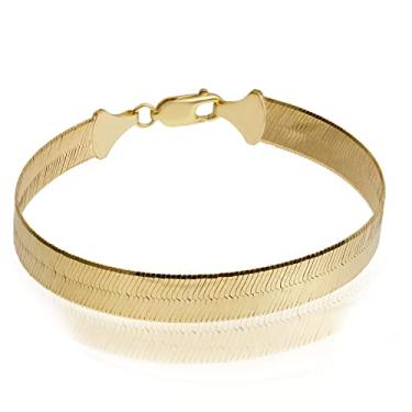 Imagem de L & L Nation Pulseira/tornozeleira plana com espinha de peixe de 9 mm banhada a ouro 14K de alta moda