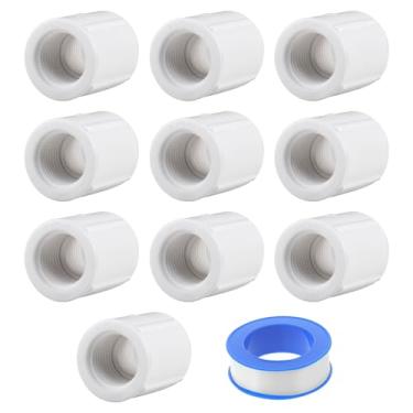 Imagem de 10 peças de encaixes de PVC roscados fêmeas de 1/2 polegada, (fêmea x rosca de tubo fêmea) conector de acoplador branco (1/5.1 cm)