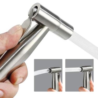 Imagem de BARROCK Cabeça de pulverizador portátil de bidê de aço inoxidável Shattaf Jet Spray acessório para vaso sanitário, pulverizador de fraldas de pano de bebê com controle de pressão de água ajustável