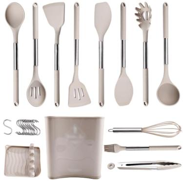 Imagem de Conjunto de utensílios de cozinha, pinças de silicone de grau alimentício, cabo antiescaldante, espátula, escova, batedor, acessórios de cozinha