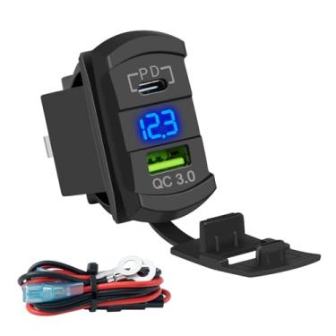Imagem de FXC Carregador Usb Estilo Interruptor Basculante Com Fusível De 10 A Para Painel - 4,2 Pd Tipo C 12 V 24 V, Tomada Carregamento Rápido, Porta Duplo Carro, Barco, Quadriciclo, Utv (Tipo + Voltímetro