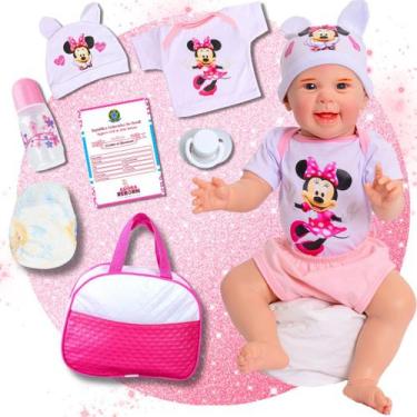 Imagem de Bebê Reborn Menina Boneca Original Minnie Realista de Silicone Com Bol
