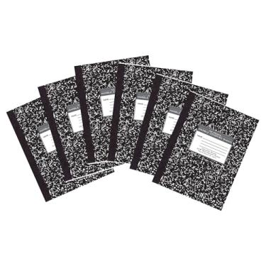 Imagem de Roaring Spring Cadernos de composição, pacote com 6, 26 cm x 19,8 cm, pautado na faculdade, 80 folhas, papel branco premium de 9 kg, feito com orgulho nos EUA, capas de mármore preto para quadro