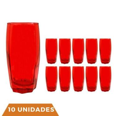 Imagem de Copo de vidro Bali Quadrado Vermelho Mesa Posta 320ml -10 UN - CRISTAR
