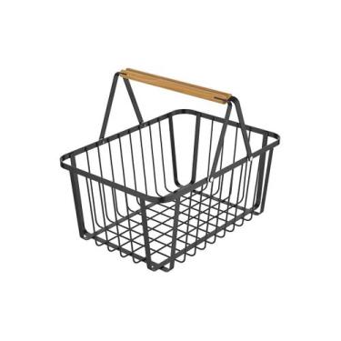 Imagem de Cesto Organizador Multiuso Cozinha De Metal C/ Alças Bambu - Yoi, Pret