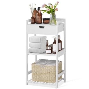 Imagem de Prateleiras de banheiro de bambu POXAKA de 3 camadas com gaveta que ec