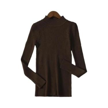 Imagem de Suéter Feminino De Cashmere Com Gola Alta, Básico, Sólido, Casual Para