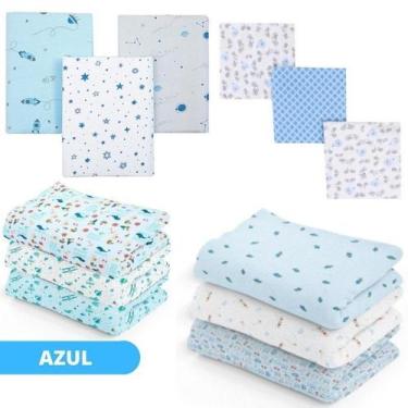 Imagem de Kit 6 Cueiros Bebê Manta Flanelado Estampado 80X60 Masculino - Dugu